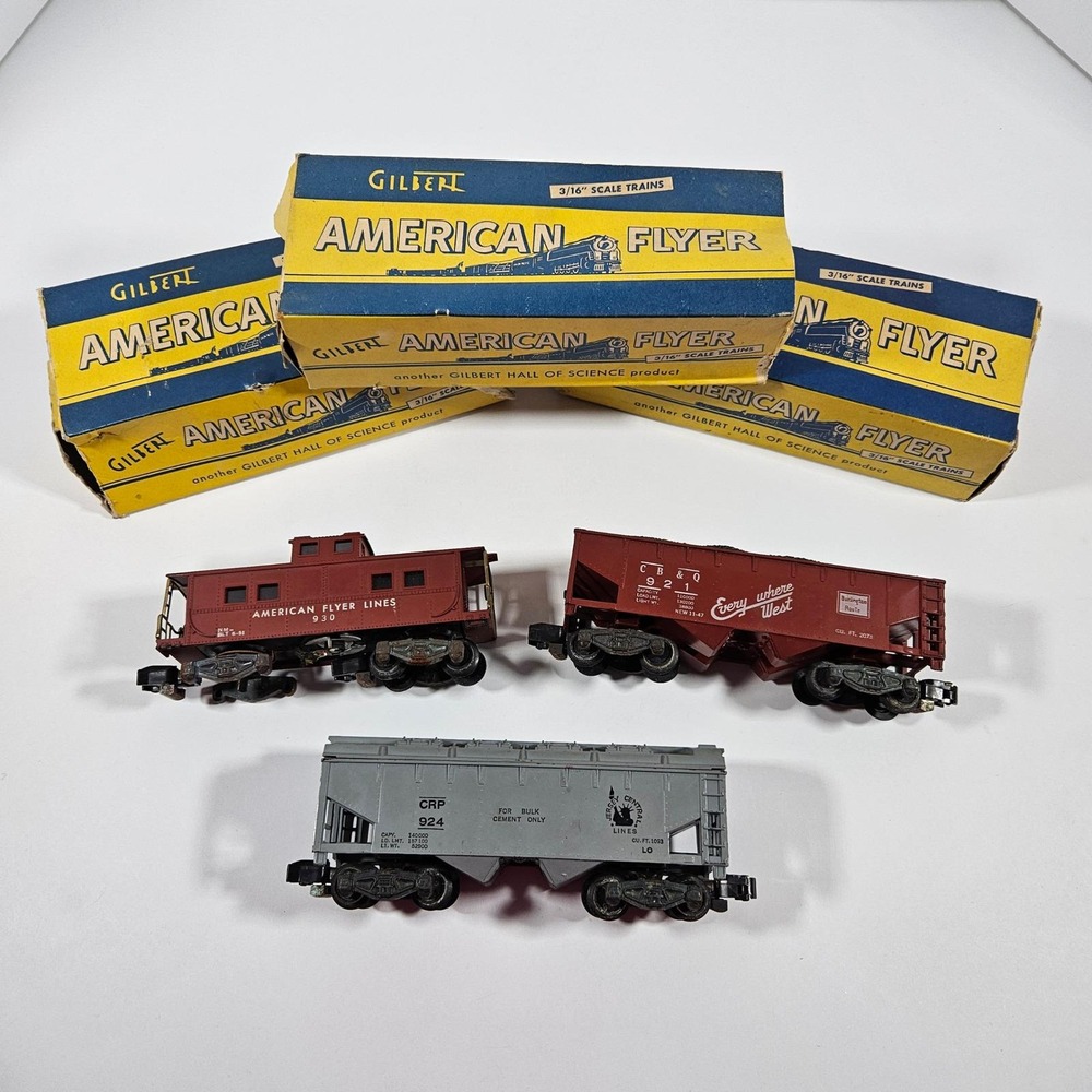 Vintage American Flyer Train Car Lot of 3 S Scale True Model O Gauge & Boxes 40s